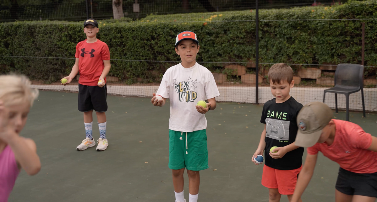 Four children on a court holding juggling balls · Powerbrain Kid, Grades 3–4, Headstart Academy